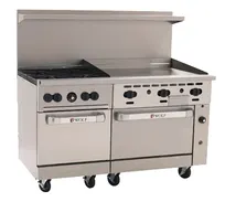 product of Wolf C60SS-4B36G 60" Gas Restaurant Range w/ (4) Open Burners, 36" Griddle Right, (2) Standard Ovens, 238.000 BTU