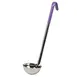 Winco LDC-6P 6 oz. Allergen Free Purple Handle One-Piece Stainless Steel Ladle 1 image