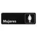 Winco SGN-369  White Imprint on Black 3" x 9" Spanish Women Information Sign 1 image