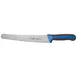 Winco KSTK-102 Sof-Tek 10" High Carbon Steel Wide Bread / Pastry Knife w/ Blue Handle 1 image