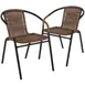 Flash Furniture 2-TLH-037-DK-BN-GG Stackable Outdoor Chair Set of 2, 352 lb Weight Capacity, Rattan Wicker Seat & Back, Powder Coated Metal Frame, Medium Brown Finish 1 image
