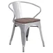 Flash Furniture CH-31270-SIL-WD-GG Silver Armchair, 500 lb. Weight Capacity, Metal Frame, Wood Seat, Stackable 1 image