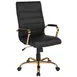 Flash Furniture GO-2286H-BK-GLD-GG Whiteney Executive Swivel Office Chair, 39-1/4 to 43in Height, 250 lb, LeatherSoft, Black, Gold Base, Padded Arms 1 image