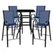 Flash Furniture TLH-073H092H4-NV-GG 4-Person Outdoor Dining Set, 27x27 Square Glass Table, Navy Stools, 40 Height 1 image