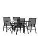 Flash Furniture TLH-089REC-303CBK4-GG Brazos 5 Piece Outdoor Patio Dining Set, 55" Table, 4 Black Stack Chairs 1 image