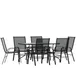 Flash Furniture TLH-089REC-303CBK6-GG 7 Piece Outdoor Patio Dining Set, 55" Glass Table, 6 Black Stack Chairs 1 image