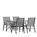 Flash Furniture TLH-089REC-303CGY4-GG Brazos 5 Piece Outdoor Patio Dining Set, 55" Tempered Glass Table, 4 Gray Flex Comfort Chairs 1 image