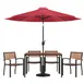 Flash Furniture XU-DG-304860064-UB19BRD-GG 48" Rectangular Patio Dining Table Set with Red Umbrella, 29"H, 4 Stacking Chairs, Teak Accents 1 image