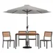 Flash Furniture XU-DG-304860364-UB19BGY-GG 48" Rectangular Patio Dining Table Set, Synthetic Teak, Gray Umbrella, 4 Stacking Chairs 1 image