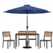 Flash Furniture XU-DG-304860364-UB19BNV-GG 48" Rectangular Patio Dining Table Set, Synthetic Teak, Navy Umbrella, 4 Stacking Chairs 1 image