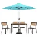 Flash Furniture XU-DG-304860364-UB19BTL-GG 48" Rectangular Patio Dining Table Set with 4 Stacking Chairs, Teal Umbrella, Synthetic Teak 1 image