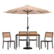 Flash Furniture XU-DG-304860364-UB19BTN-GG 48" Rectangular Patio Dining Table Set, Synthetic Teak, 29"H, 4 Stacking Chairs, Tan Umbrella 1 image