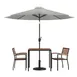 Flash Furniture XU-DG-810060062-UB19BGY-GG 35" Square Patio Dining Table Set with Gray Umbrella and 2 Stacking Chairs 1 image