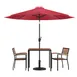 Flash Furniture XU-DG-810060062-UB19BRD-GG 35" Square Patio Dining Table Set with Red Umbrella, 29"H, 2 Stacking Chairs 1 image