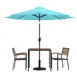 Flash Furniture XU-DG-810060062-UB19BTL-GG 35" Square Patio Dining Table Set, Synthetic Teak, Teal Umbrella, 2 Stacking Chairs 1 image