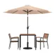 Flash Furniture XU-DG-810060062-UB19BTN-GG 35" Square Patio Dining Table Set with 2 Stacking Chairs, Tan Umbrella, Steel Frame 1 image