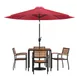 Flash Furniture XU-DG-810060064-UB19BRD-GG 35" Square Patio Dining Table Set with Red Umbrella, 4 Stacking Chairs, 29"H 1 image