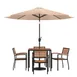 Flash Furniture XU-DG-810060064-UB19BTN-GG 35" Square Patio Dining Table Set, Synthetic Teak Top, Tan Umbrella, 4 Stacking Chairs 1 image