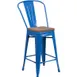 Flash Furniture CH-31320-24GB-BL-WD-GG Blue Counter Height Bar Stool, 500 lb. Weight Capacity, Metal Back, Wood Seat 1 image