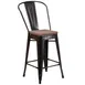 Flash Furniture CH-31320-24GB-BQ-WD-GG Counter Height Bar Stool, 500 lb. Weight Capacity, Metal Back, Textured Wood Seat, Black Antique Gold 1 image