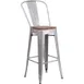 Flash Furniture CH-31320-30GB-SIL-WD-GG Silver Stacking Bar Stool, 500 lb. Weight Capacity, Metal Back, Wood Seat 1 image