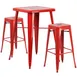 Flash Furniture CH-31330B-2-30SQ-RED-GG 27x27 Square Table & 2 Bar Stool Set, 40H Red Powder Coat Finish 1 image