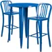 Flash Furniture CH-51090BH-2-30VRT-BL-GG 30" Round Table & 2 Bar Stool Set, 41"H, Blue Powder Coat Finish 1 image