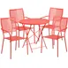 Flash Furniture CO-30RDF-02CHR4-RED-GG 30" Round Patio Table Set with 4 Stacking Arm Chairs, 28"H, Steel, Powder Coat Finish, Coral Red 1 image