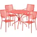 Flash Furniture CO-35RD-02CHR4-RED-GG 35 Round Patio Table Set with 4 Stacking Chairs, 300 lbs, Steel, Coral Red Finish 1 image