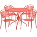 Flash Furniture CO-35RD-03CHR4-RED-GG 35" Round Patio Table Set with 4 Stacking Arm Chairs, Coral Finish, 300 lb Capacity 1 image
