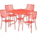 Flash Furniture CO-35SQ-02CHR4-RED-GG Outdoor Restaurant Table Set, 35.5 Square, Coral Red, 300 lbs, Steel, Powder Coat Finish 1 image