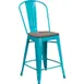 Flash Furniture ET-3534-24-CB-WD-GG Teal Blue Counter Height Bar Stool, 500 lb. Capacity, Metal Back, Wood Seat 1 image