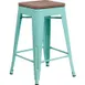 Flash Furniture ET-BT3503-24-MINT-WD-GG 500 lb Counter Height Backless Stacking Bar Stool, Mint Green, Wood Seat, Galvanized Steel Frame 1 image
