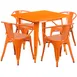 Flash Furniture ET-CT002-4-70-OR-GG 31x31 Square Table Set, Orange, 29H, 4 Chairs, Galvanized Steel, Powder Coat Finish 1 image