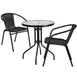 Flash Furniture TLH-071RD-037BK2-GG Outdoor Table & Chair Set, 23.75" Round Glass Top, Black Rattan Stacking Chairs 1 image