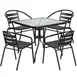 Flash Furniture TLH-0732SQ-017CBK4-GG Outdoor Restaurant Table Set, 31.5Wx31.5D, Black Powder Coated Frame, Glass Top, 4 Stacking Cafe Chairs 1 image
