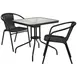 Flash Furniture TLH-073SQ-037BK2-GG Outdoor Table & Chair Set, 28x28x28, Black Rattan, Glass Top, Powder Coated Metal 1 image