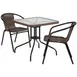 Flash Furniture TLH-073SQ-037BN2-GG 28" Square Table & 2 Chair Set, Dark Brown Rattan, Black Metal, Glass Top 1 image