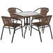 Flash Furniture TLH-073SQ-037BN4-GG Outdoor Restaurant Table & Chair Set, Square 28x28, Dark Brown Rattan, Black Metal Frame 1 image