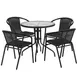 Flash Furniture TLH-087RD-037BK4-GG 28" Round Table & 4 Chair Set, Black Rattan, Powder Coat Metal 1 image