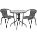 Flash Furniture TLH-087RD-037GY2-GG Outdoor Table & Chair Set, 28" Round Glass Top, Gray Rattan, Black Metal Frame 1 image