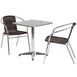 Flash Furniture TLH-ALUM-24SQ-020CHR2-GG 23" Square Table & 2 Stacking Chairs Set, Aluminum Frame, Dark Brown Rattan, 27"H 1 image