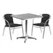 Flash Furniture TLH-ALUM-28SQ-020BKCHR2-GG 27" Square Table & 2 Stacking Chairs Set, Aluminum Frame, Black Rattan 1 image