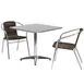 Flash Furniture TLH-ALUM-32SQ-020CHR2-GG 31 Square Table & 2 Stacking Chairs Set, Aluminum Frame, Dark Brown Rattan, 27H 1 image