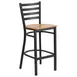 Flash Furniture XU-DG697BLAD-BAR-NATW-GG Hercules Series Restaurant Bar Stool, Metal Ladder Back, Natural Finish Plywood Seat, Black Powder Coated Frame 1 image