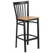 Flash Furniture XU-DG6R8BSCH-BAR-NATW-GG Hercules Series Metal Slat Back Bar Stool, Natural Finish Wood Seat, Black Powder Coated Steel Frame 1 image
