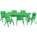 Flash Furniture YU-YCX-0013-2-RECT-TBL-GREEN-E-GG Preschool Activity Table Set, 48x24 Rectangular, Adjustable Height 14.5-23.75, 220 lb, Green Plastic Top, 6 Stacking Chairs 1 image