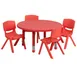 Flash Furniture YU-YCX-0073-2-ROUND-TBL-RED-E-GG Preschool Activity Table Set, 33" Round, Adjustable 14.5-23.75" Height, Red Plastic Top, 220 lb Capacity, 4 Stacking Chairs 1 image