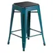 Flash Furniture ET-BT3503-24-KB-PL2B-GG Kai Stool, 24"H, 500 lbs, Backless, Distressed Kelly Blue-Teal Metal with Gray Polystyrene Seat 1 image