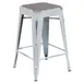 Flash Furniture ET-BT3503-24-WH-PL2G-GG Kai Backless Bar Stool, 24"H, 500 lbs, Distressed White Metal Frame 1 image